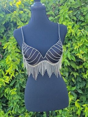 Rhinestone Fringe Bra Top